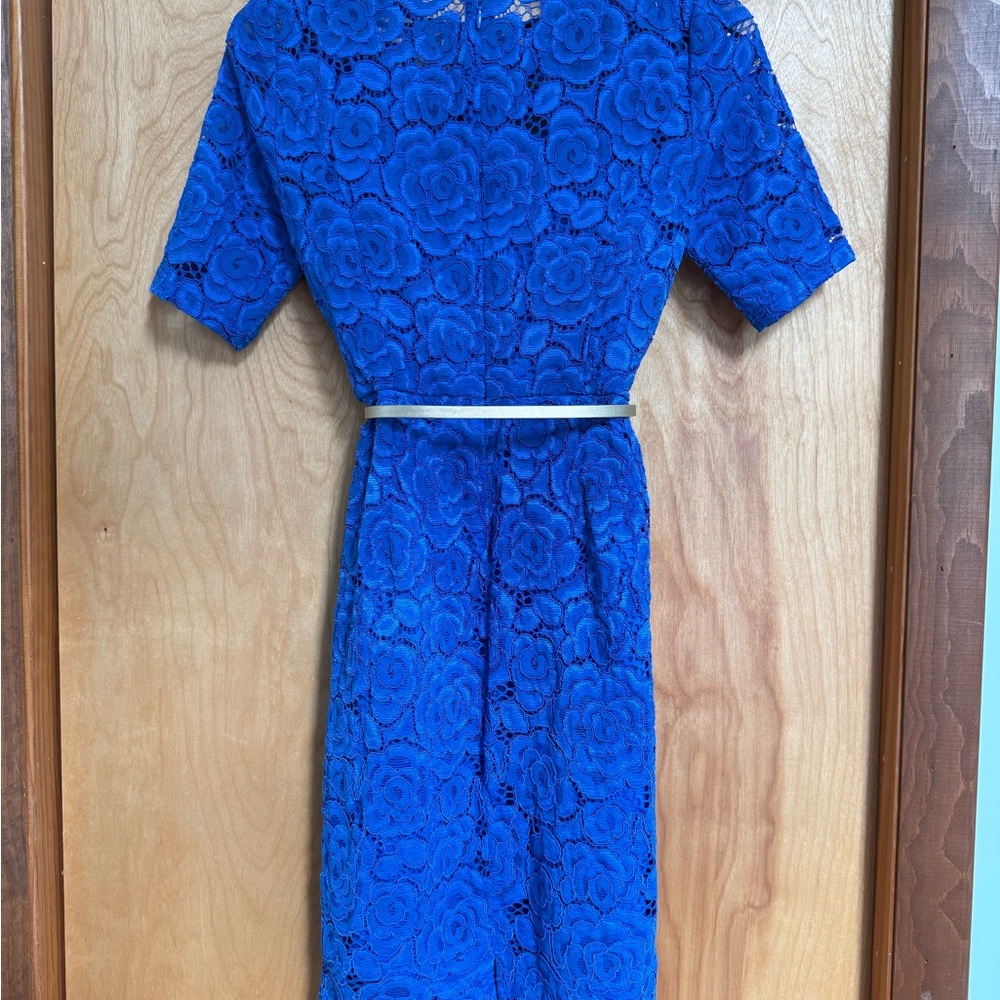 Small Ellen Tracy Blue Lace Sheath Dress - Petite - Office, Occasion, Spring - Picture 4 of 9
